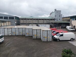 An MSC shipping container on a flatbed truck for wholesale Ethiopian coffee UK export.