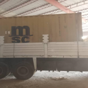 An MSC shipping container on a flatbed truck for wholesale Ethiopian coffee UK export.
